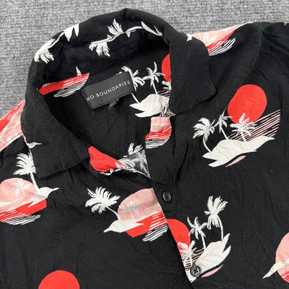 No Boundaries Button Down Shirt Small Black Palm Tree Sunset Rayon Men's‎